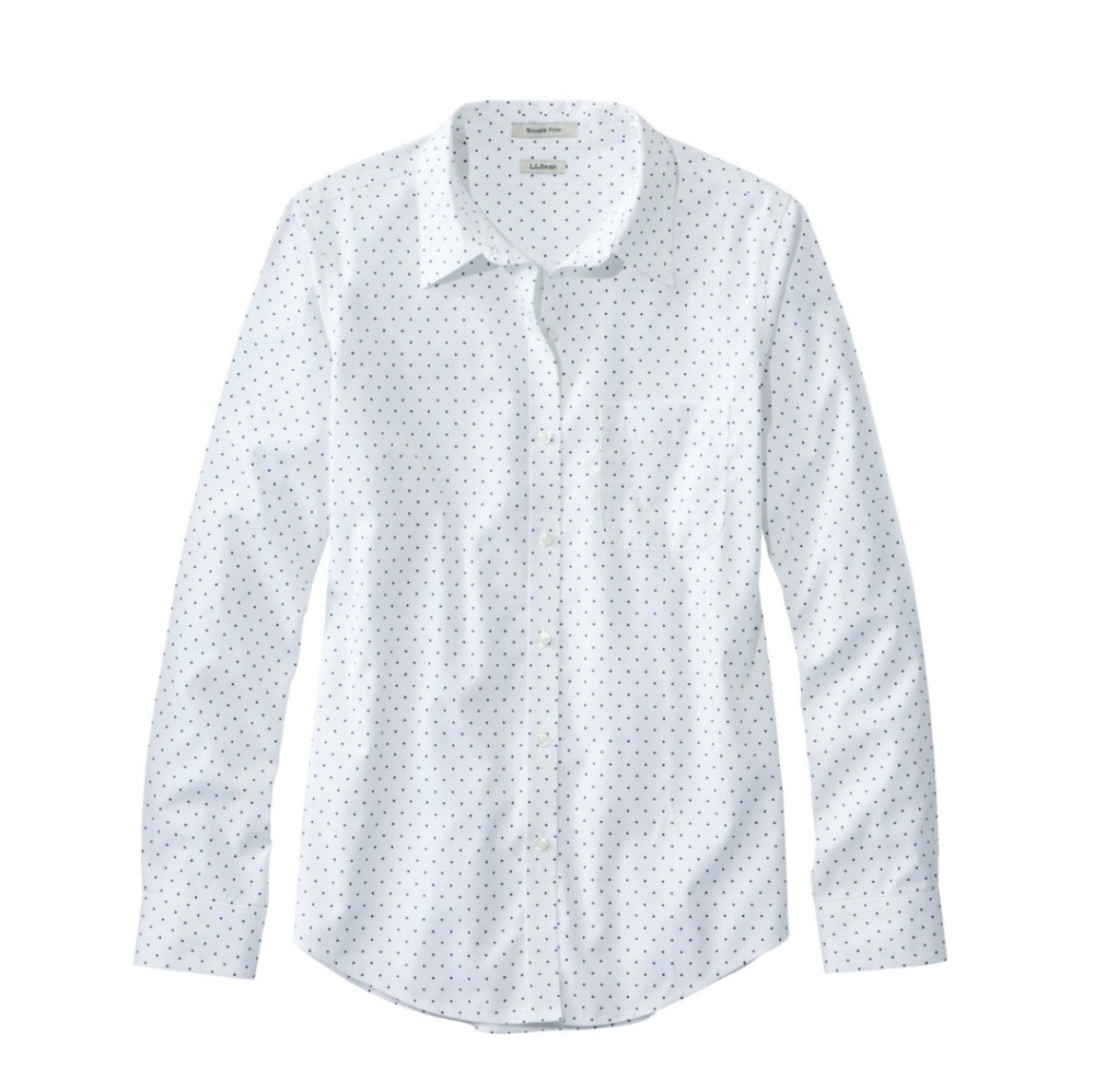 L.L. Bean Wrinkle-Free Pinpoint Oxford Shirt, White /Indigo Ink Dot